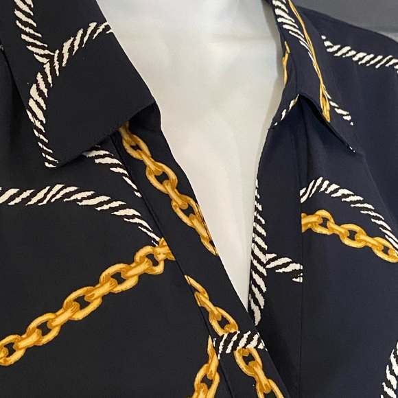 Anne Klein Chain Print Blouse | Women’s Size Small Navy Blue Old Money Mobwife - Picture 9 of 9